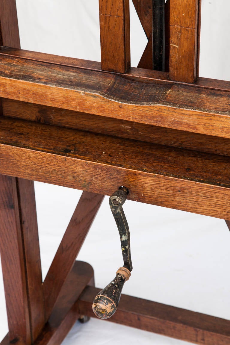 Large 19th Century French Oak Easel with Adjustable Tray and Crank 6