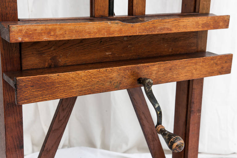 Large 19th Century French Oak Easel with Adjustable Tray and Crank 7