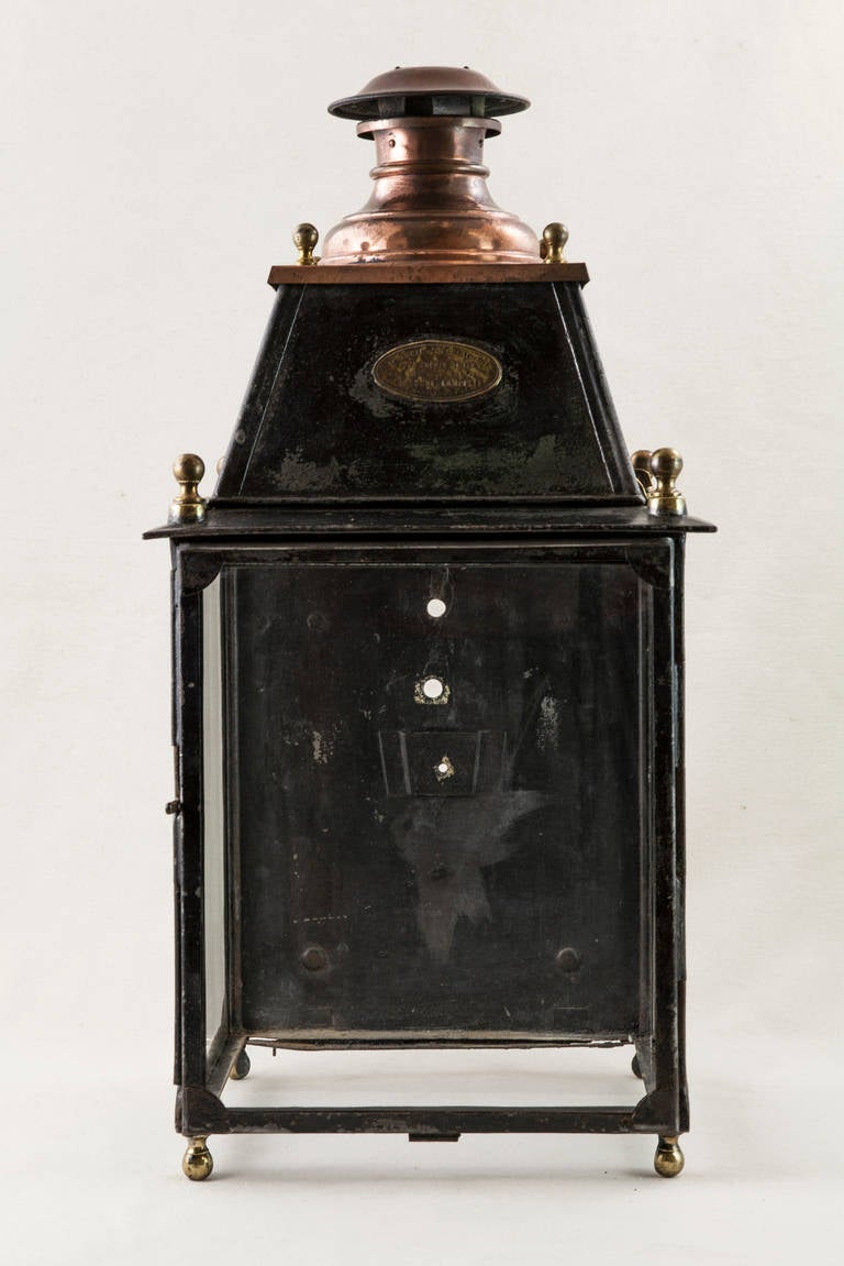19th Century Iron and Copper French Railroad Lantern In Excellent Condition In Fayetteville, AR