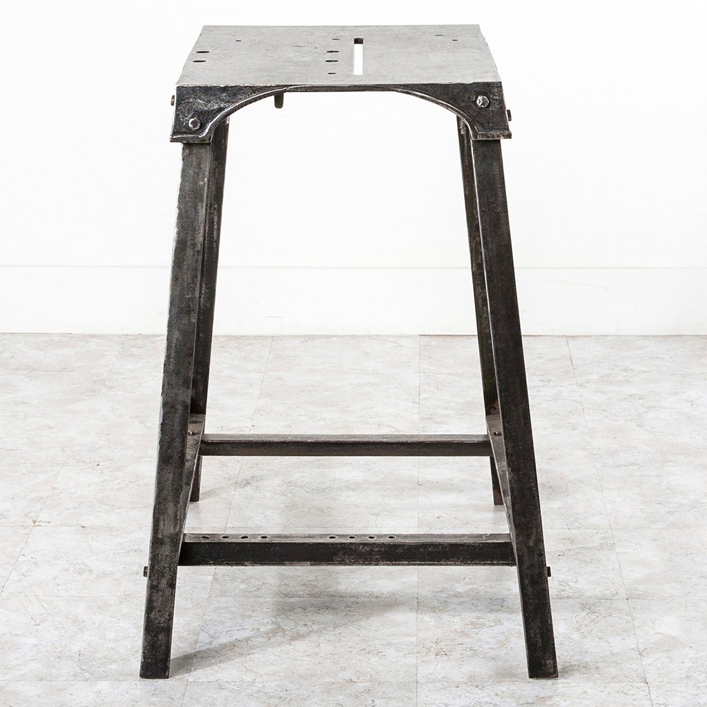 French Industrial Era Machine Base Solid Steel Work Table 2