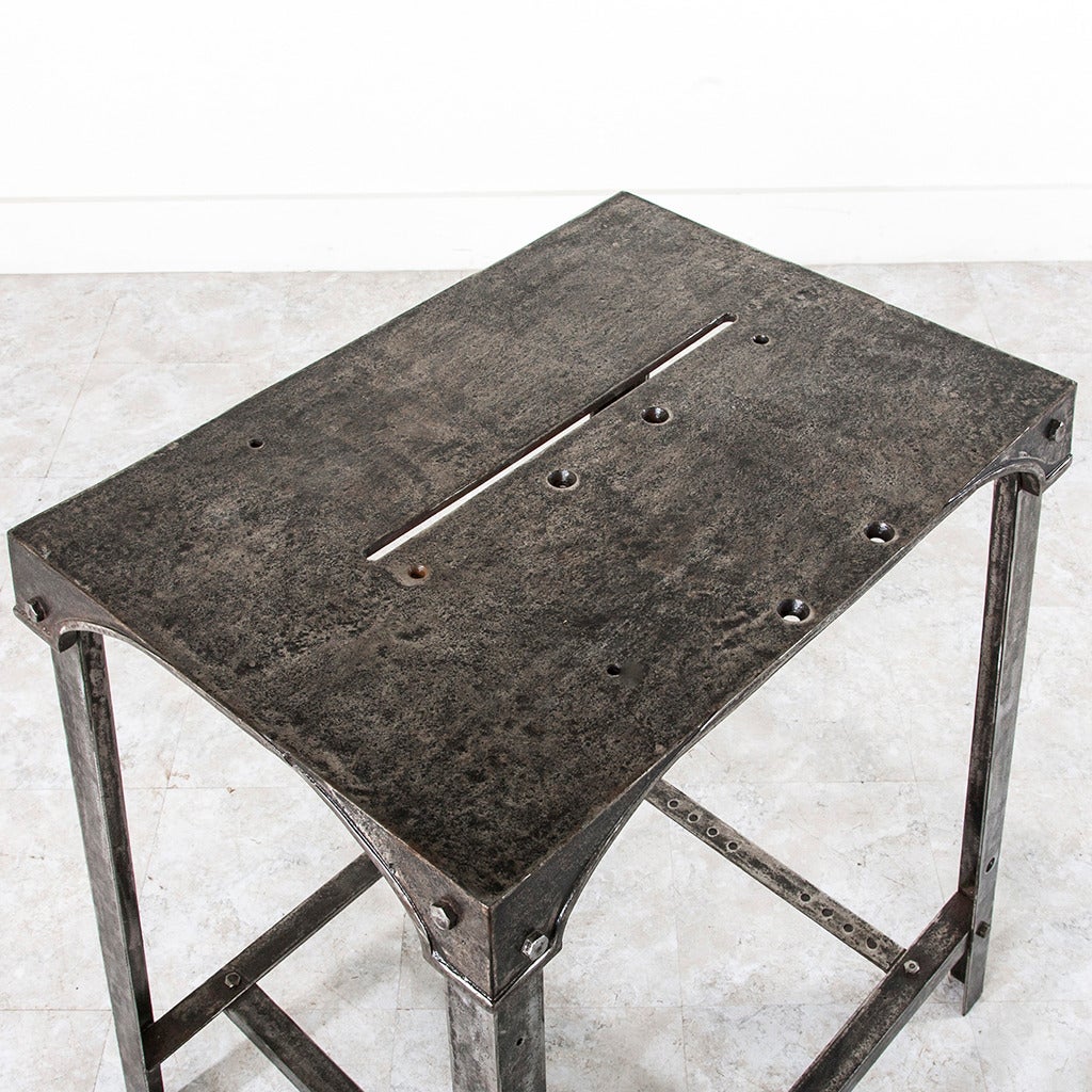 Mid-20th Century French Industrial Era Machine Base Solid Steel Work Table