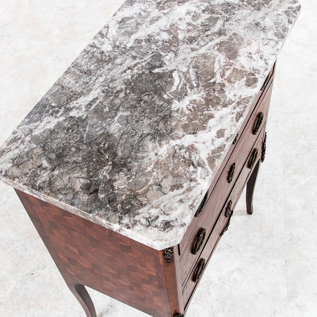 Transitional Style Parquetry Marble-Top Chest with Bronze Ormolu 1