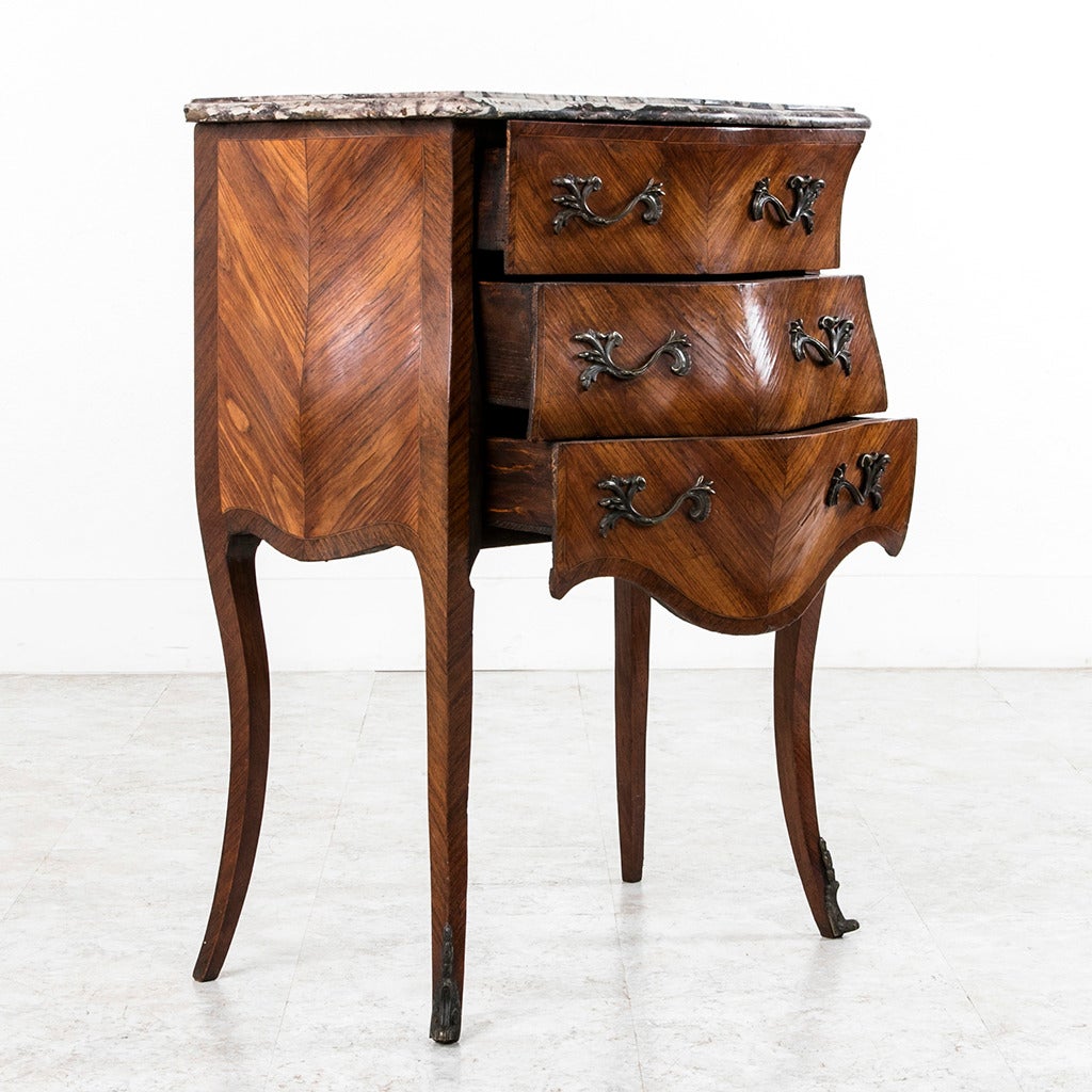 18th Century French Louis XV Parquetry Marble-Top Commode or Chest 1