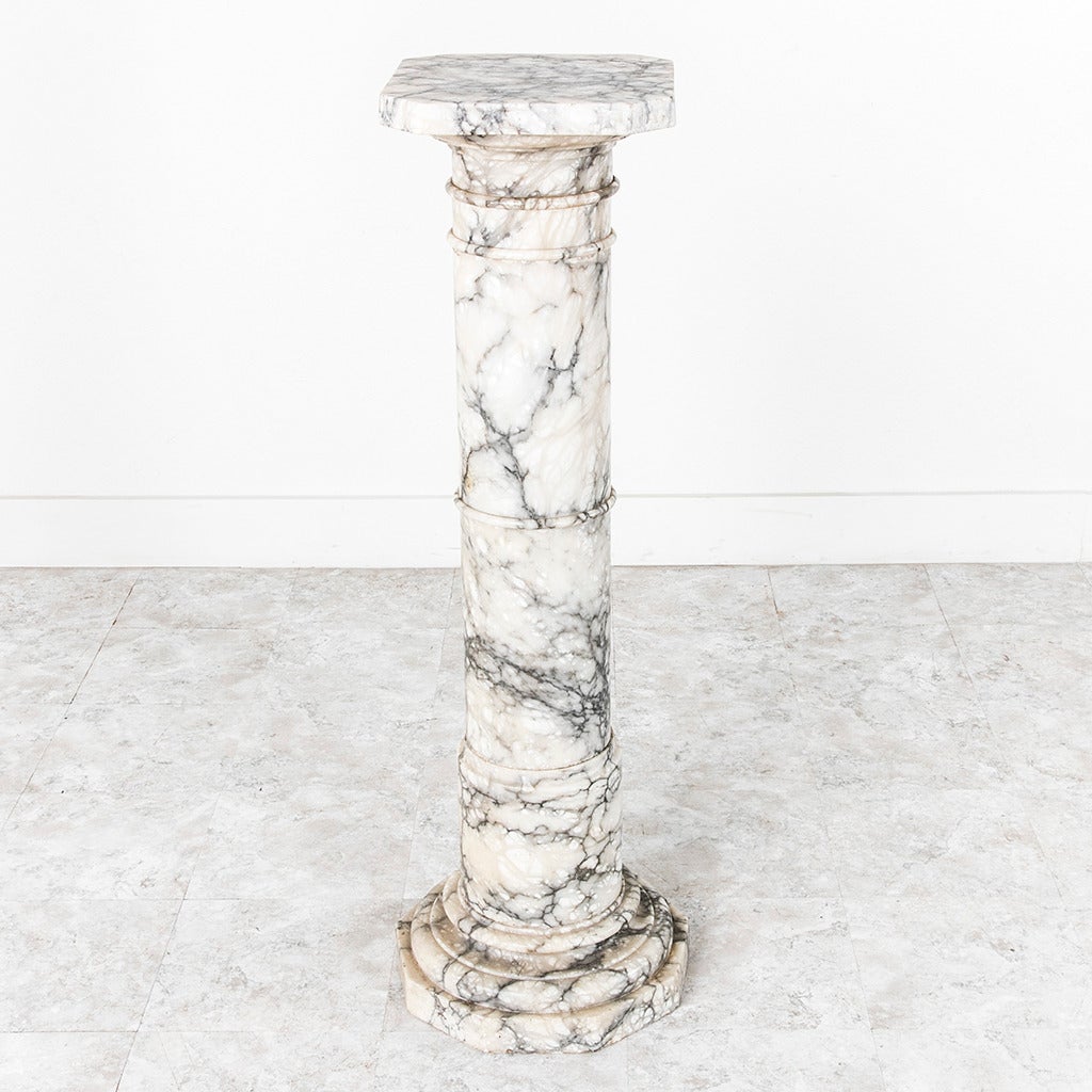 French Exceptional Large Octagonal Base White and Gray Marble Column or Pedestal