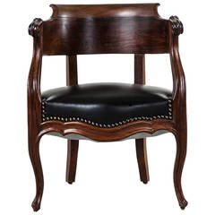 Antique 19th Century French Palissander Desk Chair with Leather Seat and Nail Head Trim