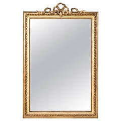 19th Century Giltwood Louis XVI Style Mirror with Ribbon and Bow Crown