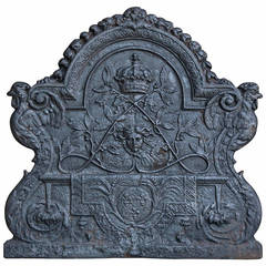 Rare Early 18th Century Iron Fireback with French Royal Attributes