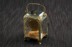 Porte-Montre- oder Taschenuhr-Vitrine aus Bronze und abgeschrägtem Glas