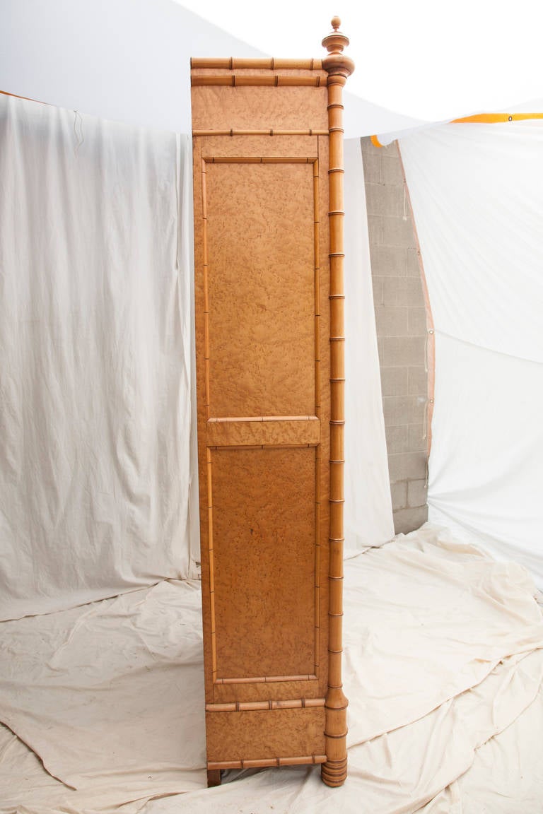 French Colonial Cherry and Bird's-Eye Maple Faux Bamboo Armoire 4
