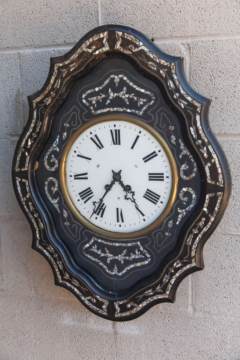 Napoleon III Black Lacquer and Mother of Pearl Wall Clock