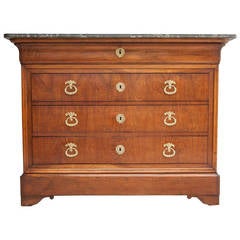 Bookmatched Walnut Louis Philippe Commode or Chest of Drawers with Marble Top 5