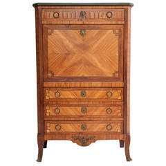 19th Century Louis XVI Marquetry Secretary With Marble Top