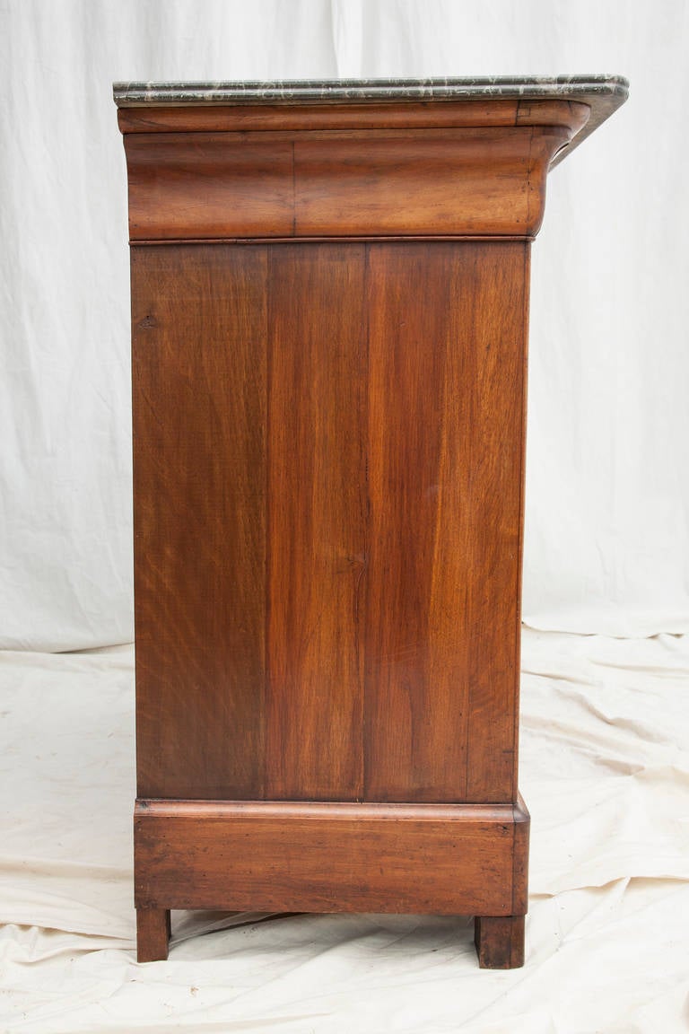 Bookmatched Walnut Louis Philippe Commode or Chest of Drawers with Marble Top In Excellent Condition In Fayetteville, AR