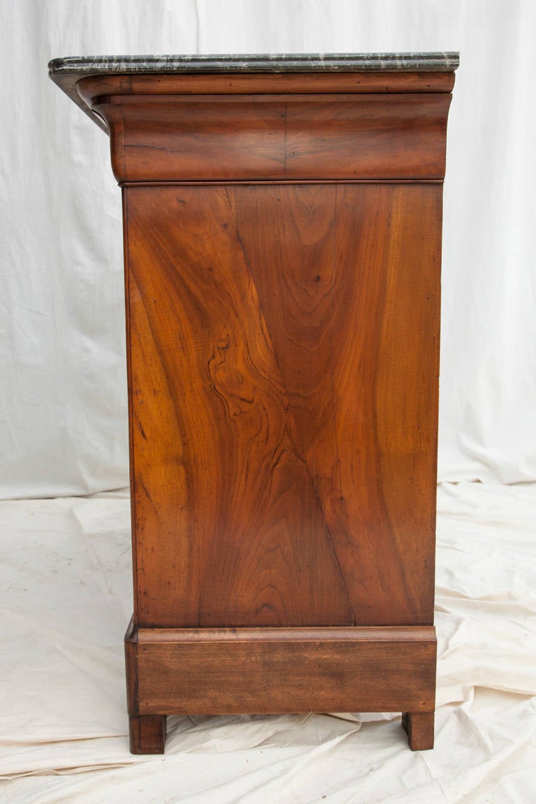 French Bookmatched Walnut Louis Philippe Commode or Chest of Drawers with Marble Top