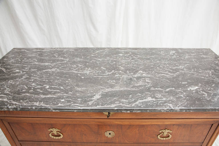 19th Century Bookmatched Walnut Louis Philippe Commode or Chest of Drawers with Marble Top