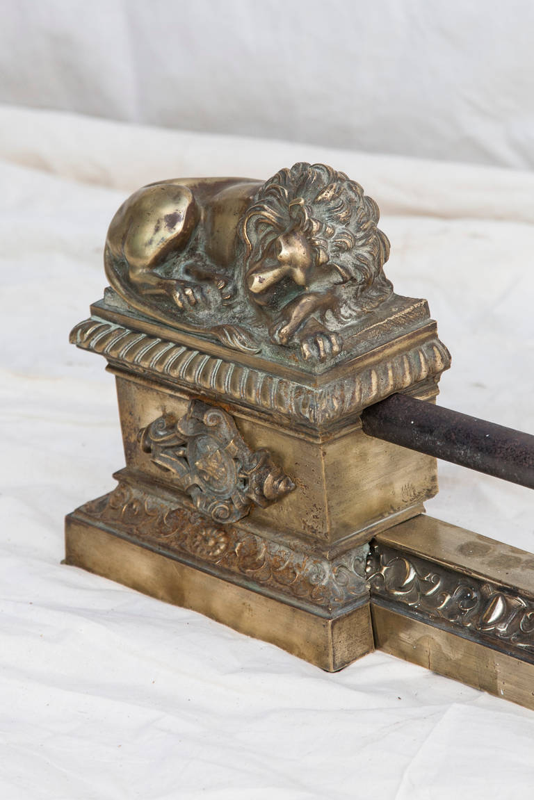 19th Century Bronze Fireplace Fender with Recumbent Lions 3