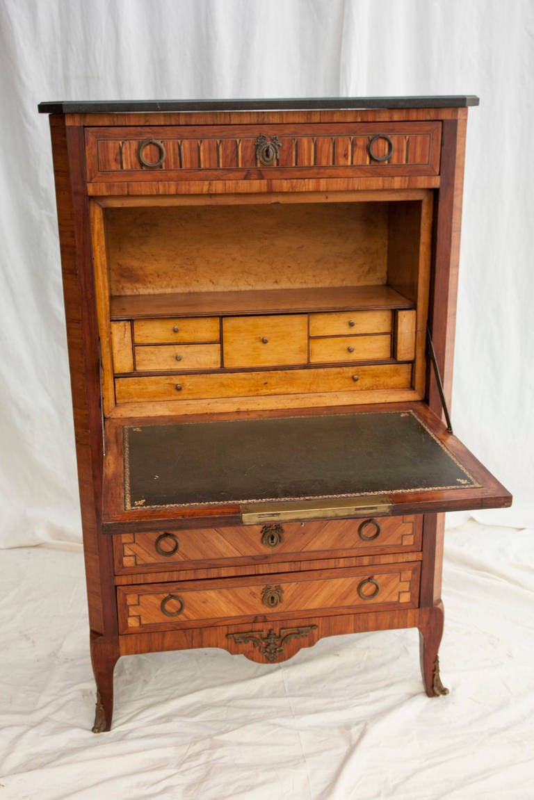 19th Century Louis XVI Marquetry Secretary With Marble Top 5