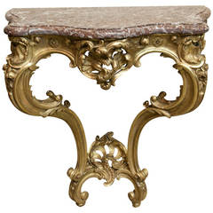 19th Century Louis XV Style Giltwood Console Table with Marble Top