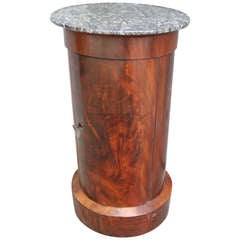 Antique Burled Mahogany Marbletop Empire Period Drum Table