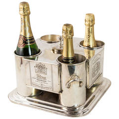 Mid-Century French Silver Wine Chiller with Engraved Wine Labels, 1966 Vintage Mid-Century French Silver Wine Chiller with Engraved Wine Labels, 1966