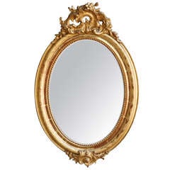 Gilt Louis XV Oval Mirror with Beveled Glass