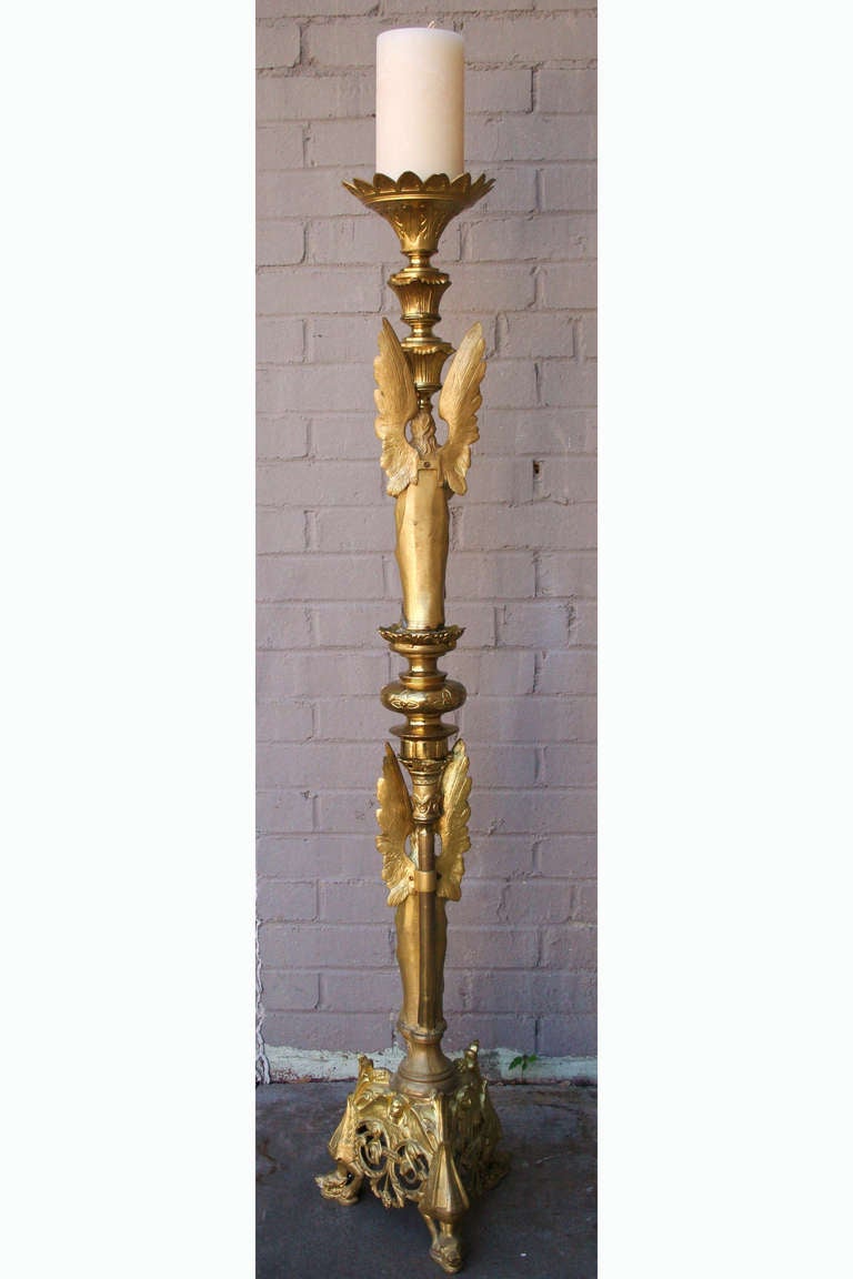 French Gilt Bronze Pricket with Angels