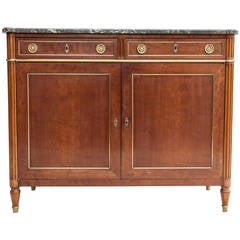 Louis XVI Style Mahogany Buffet with Bronze Banding and Saint Anne Marble Top