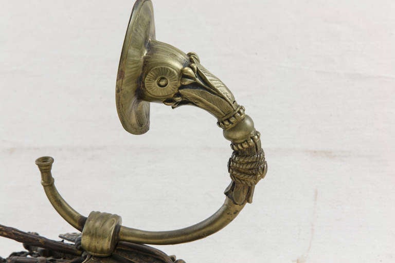 Pair of 19th Century Bronze Sconces with Medieval Weaponry Motif 1