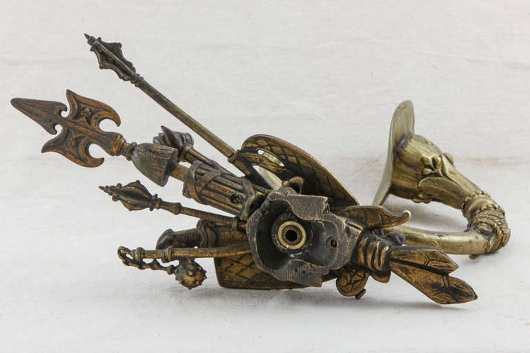 Pair of 19th Century Bronze Sconces with Medieval Weaponry Motif 2