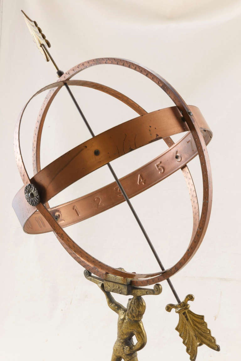 French Copper, Brass and Bronze Armillary Sphere with Atlas