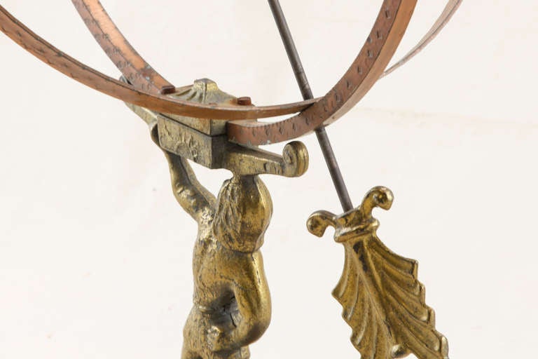 20th Century Copper, Brass and Bronze Armillary Sphere with Atlas