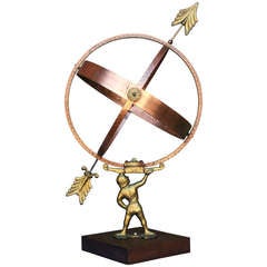 Vintage Copper, Brass and Bronze Armillary Sphere with Atlas