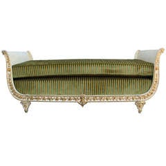 Antique Elegant Napoleon III Gilt Upholstered Iron Daybed