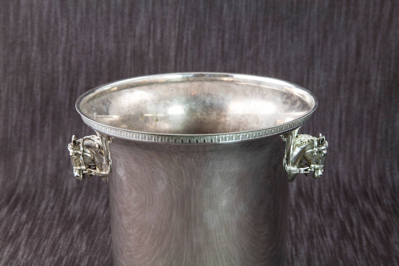 French Horse Head Handled Silver Champagne Bucket