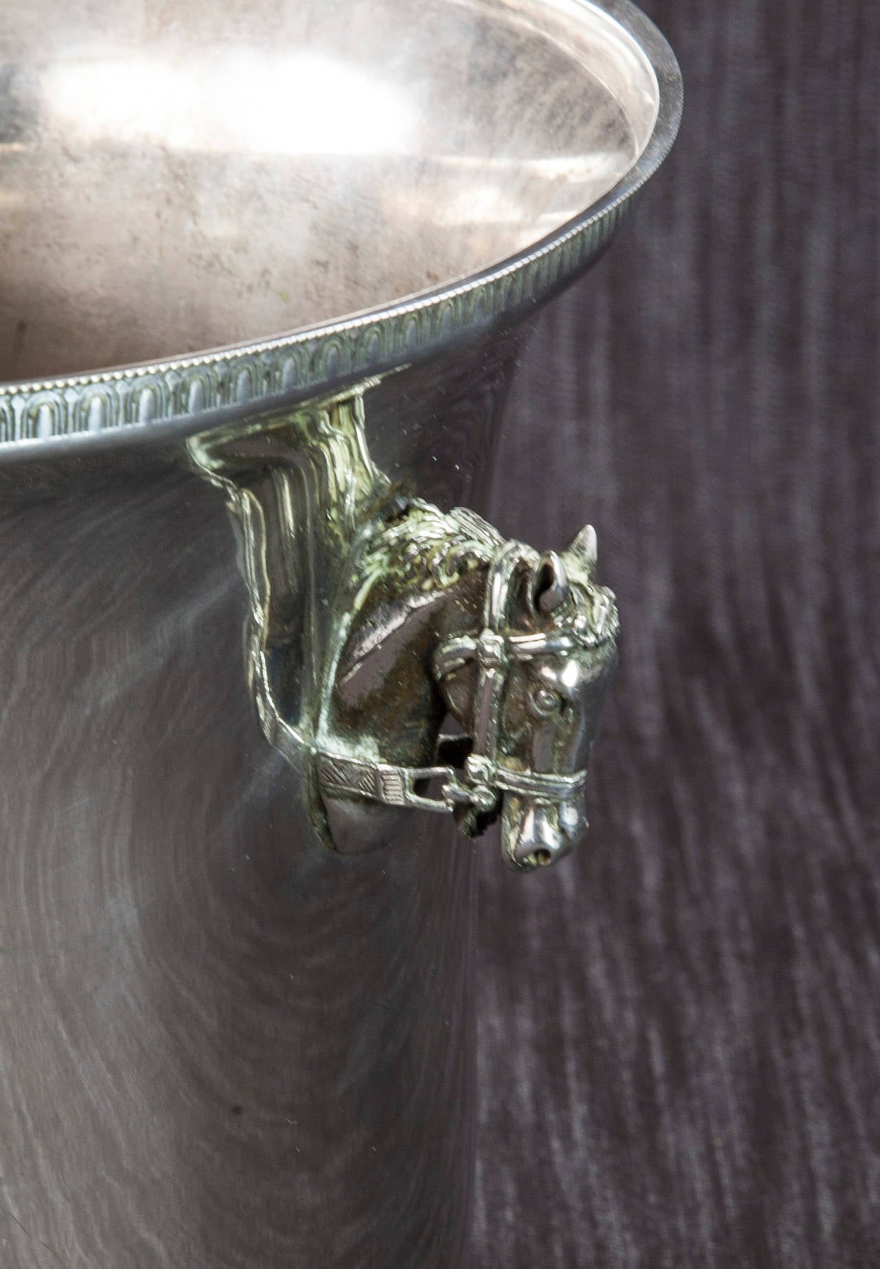 Horse Head Handled Silver Champagne Bucket In Excellent Condition In Fayetteville, AR