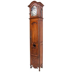 Antique Early 19th Century Tall Hand-Carved French Walnut Grandfather Clock