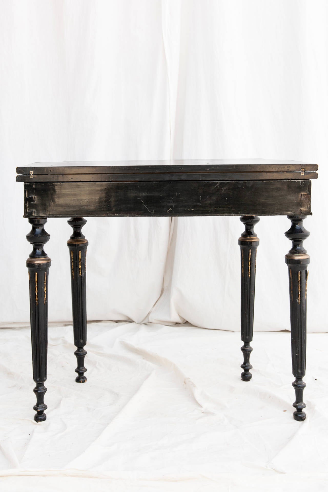 Napoleon III Ebonized Console Game Table with Bronze Inlay 2