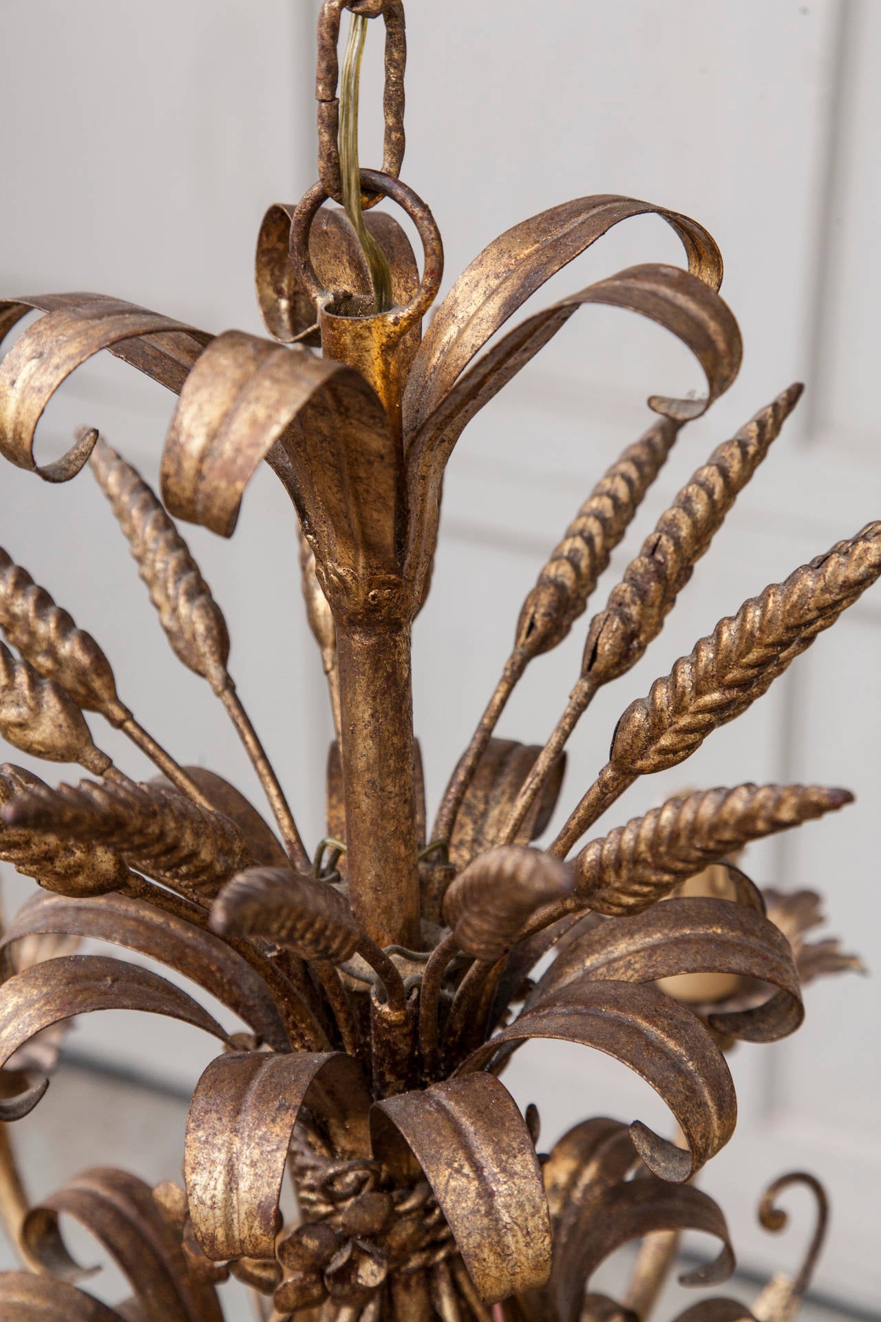 French Gilt Tole Sheaf of Wheat Chandelier 1