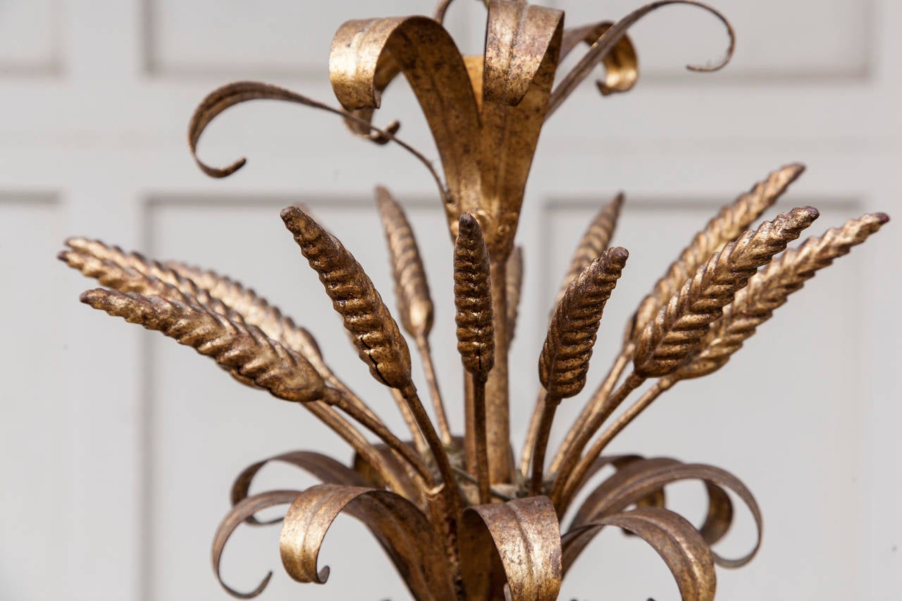 French Gilt Tole Sheaf of Wheat Chandelier 2