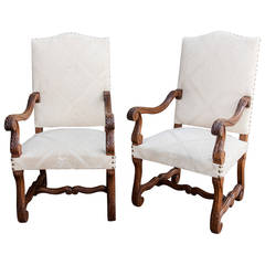 Pair of French Hand-Carved Louis XIV Armchairs