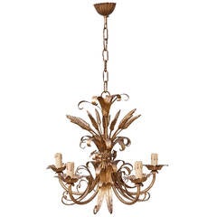 French Gilt Tole Sheaf of Wheat Chandelier