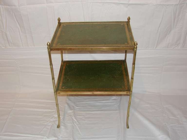 French Leather and Brass Two-Tiered Table