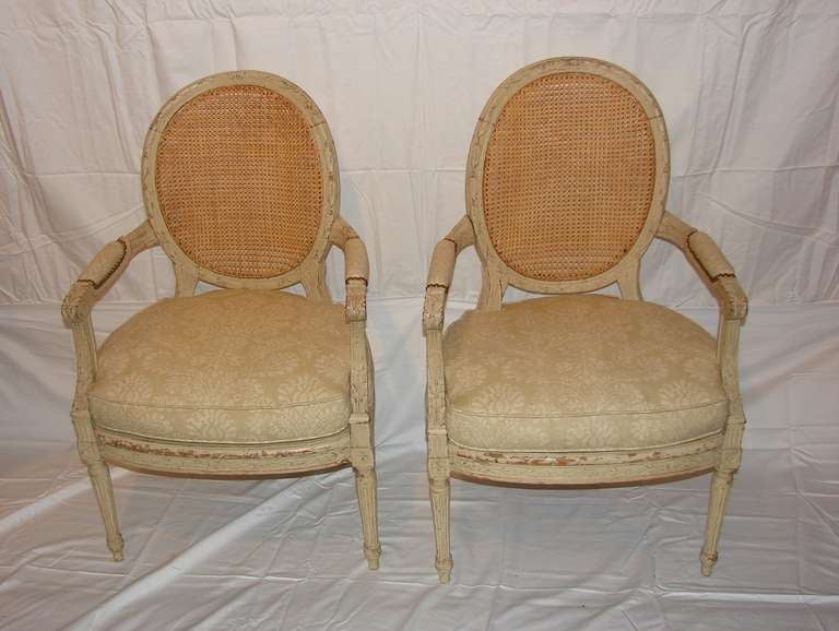 Pair of Louis XVI Style Painted Fauteuils