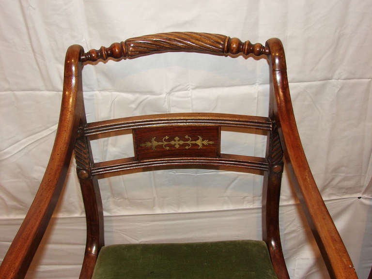 Pair of 19th Century English Regency Scroll Armchairs For Sale 1