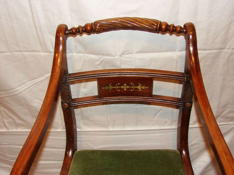 Mahogany Pair of 19th Century English Regency Scroll Armchairs For Sale