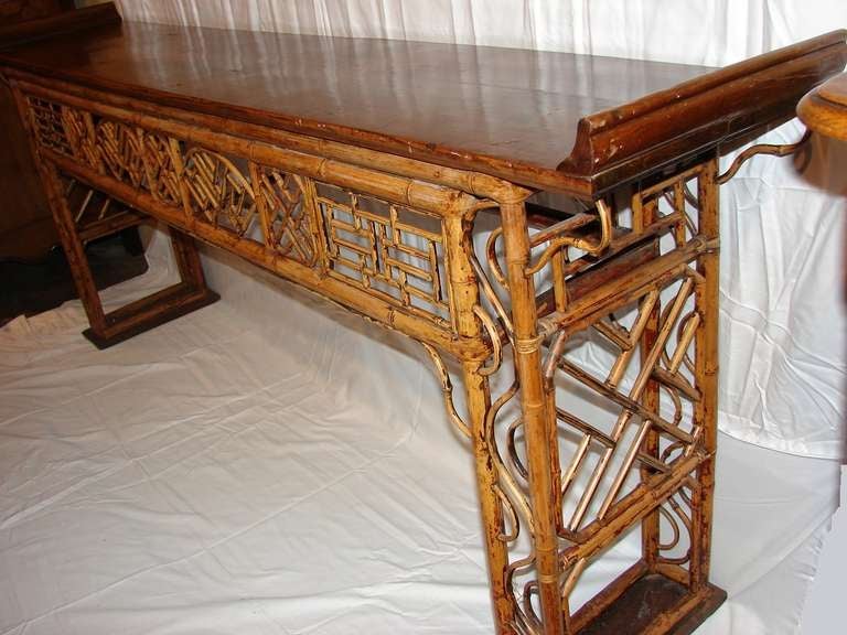 19th c. Chinese Yew and Bamboo Console Table In Good Condition In New York, NY