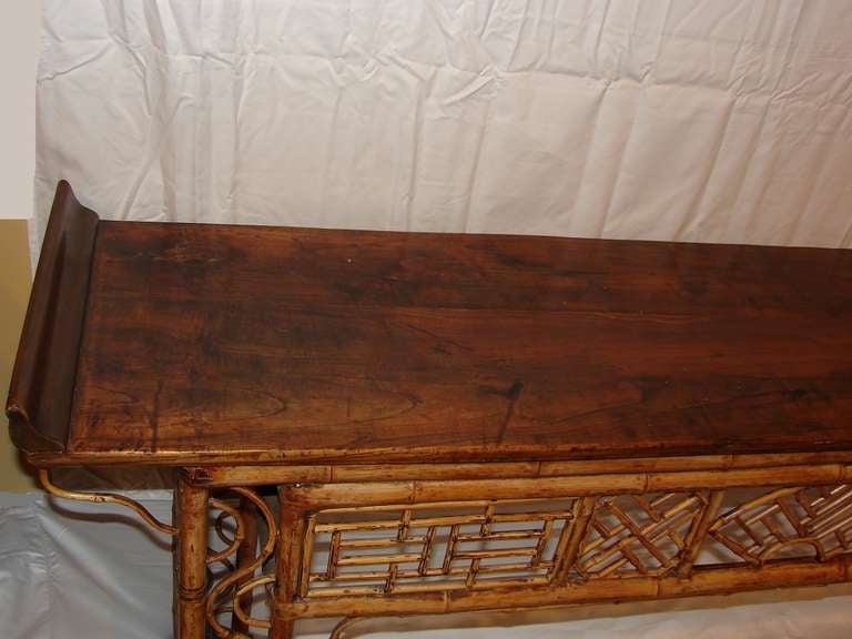 19th c. Chinese Yew and Bamboo Console Table 1
