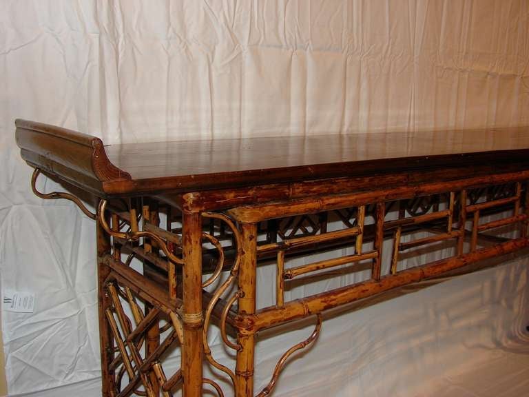19th c. Chinese Yew and Bamboo Console Table 3