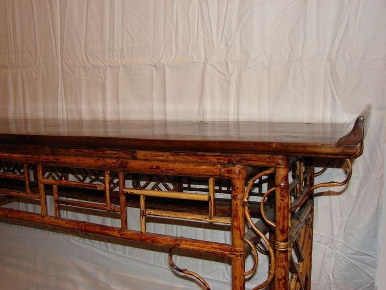 19th c. Chinese Yew and Bamboo Console Table 5