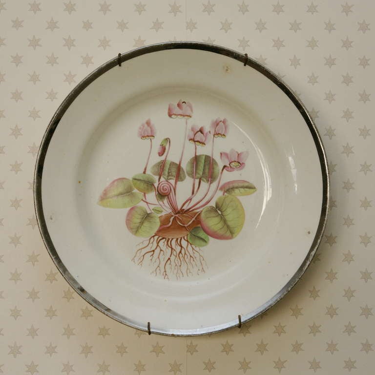 Set of Four Swansea Creamware Botanical Dessert Plates